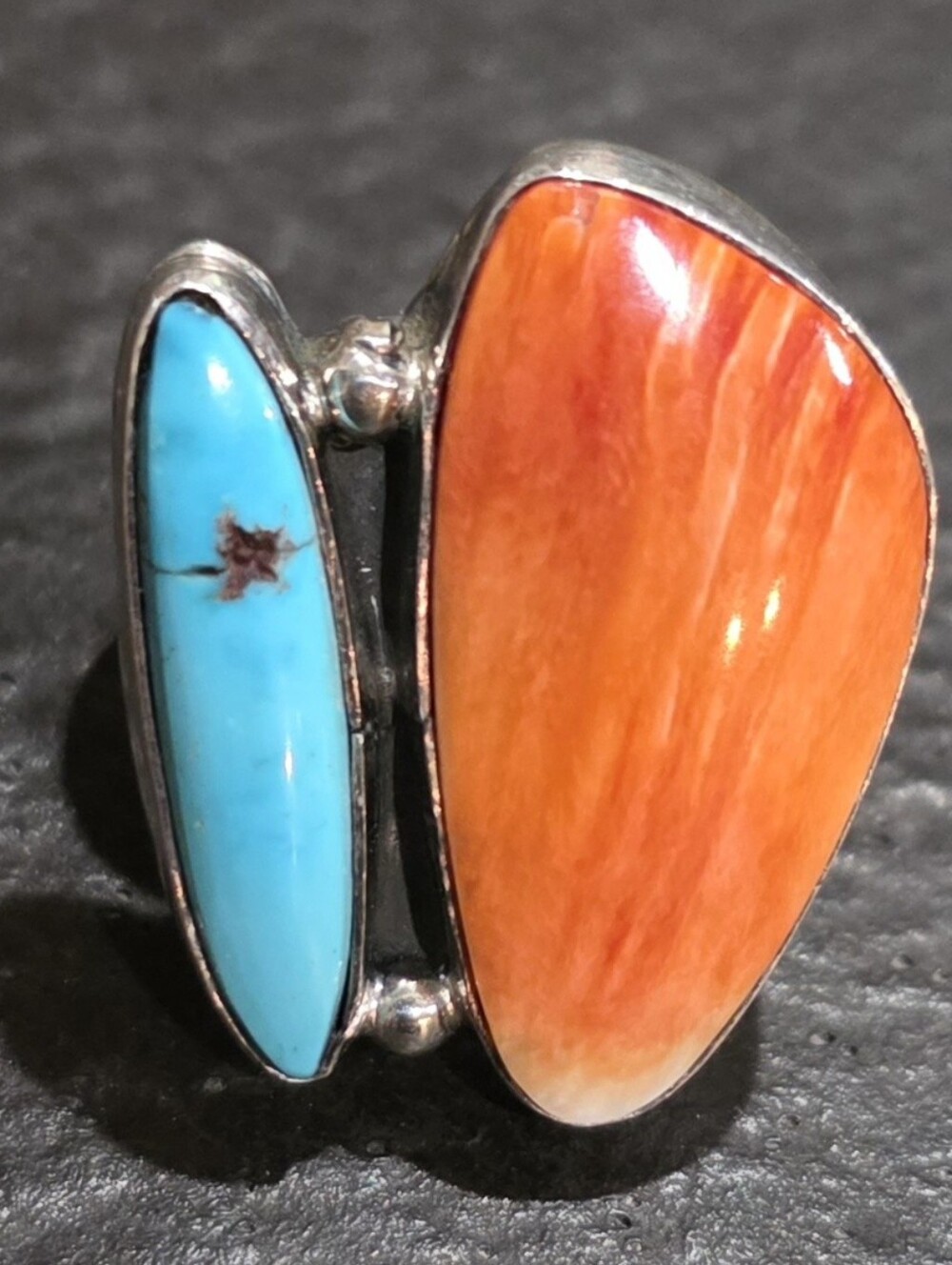 Turquoise & Orange Spiny Oyster  Sterling Ring - Size 6. Russell Sam